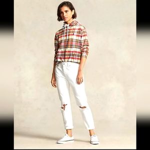$248 Polo Ralph Lauren Women's PlaidShrunken Fit French Terry Hoodie Red M. NWT